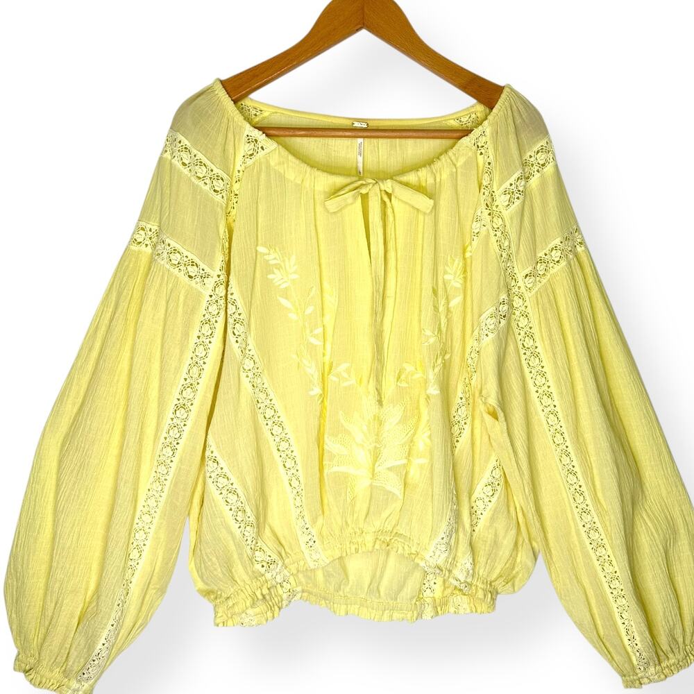 Free People REVOLVE Women's Maria Maria Lace Blouse Size L Yellow Peasant Top - Picture 13 of 14